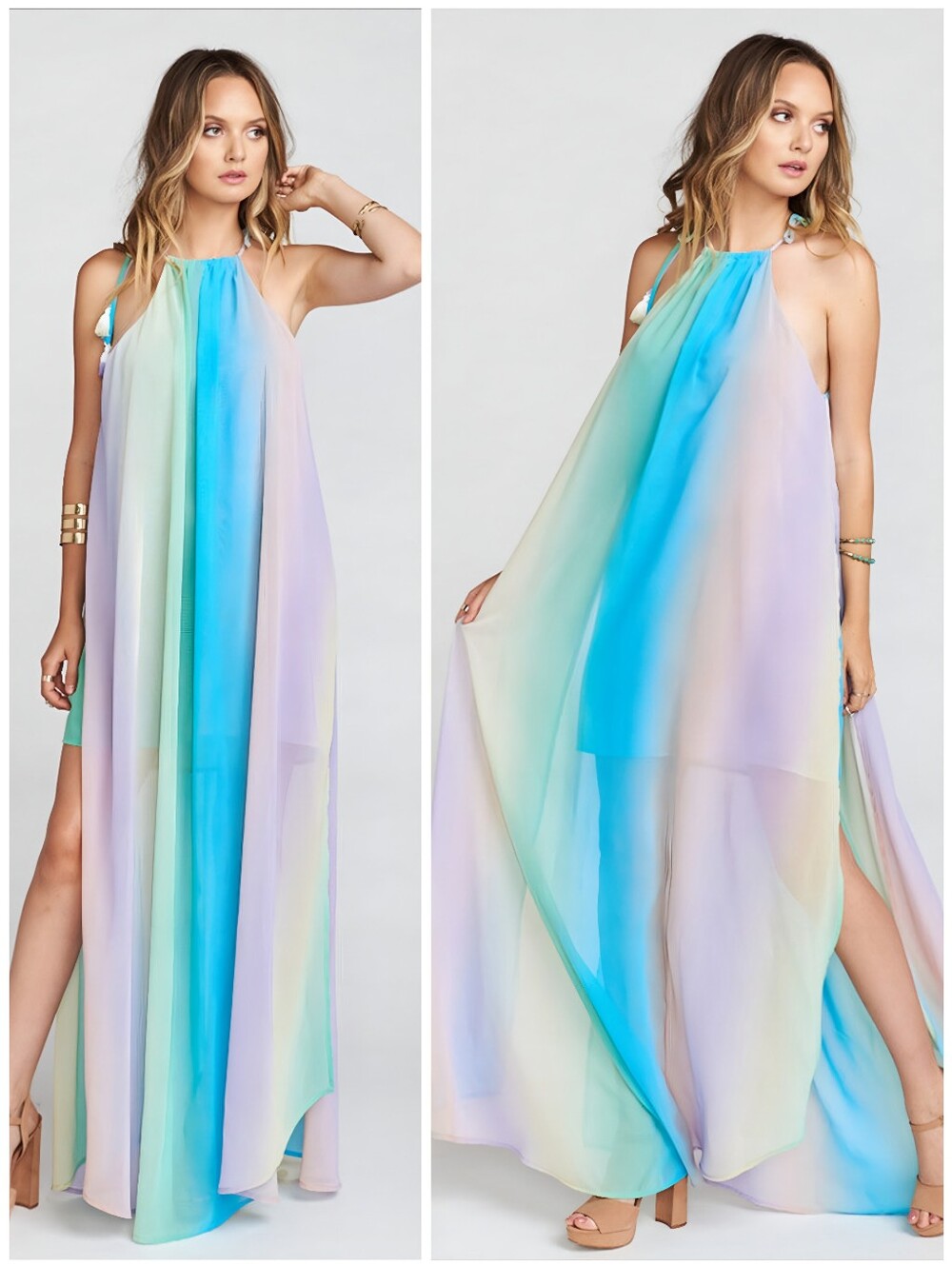 NWT Show Me Your MuMu Rainbow Flowy Rochester Maxi Dress, M